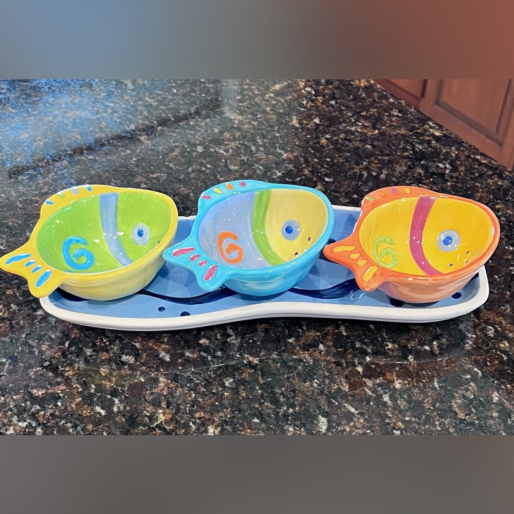 Boston Warehouse Colorful Fish Condiment Serving Set